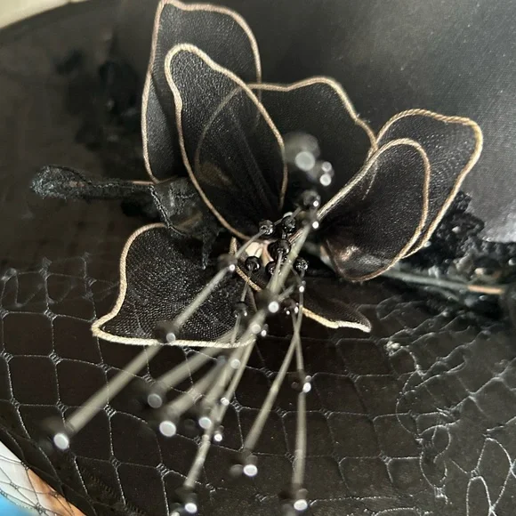 Vintage Black Wide Brim Hat w Veil - Picture 5 of 14